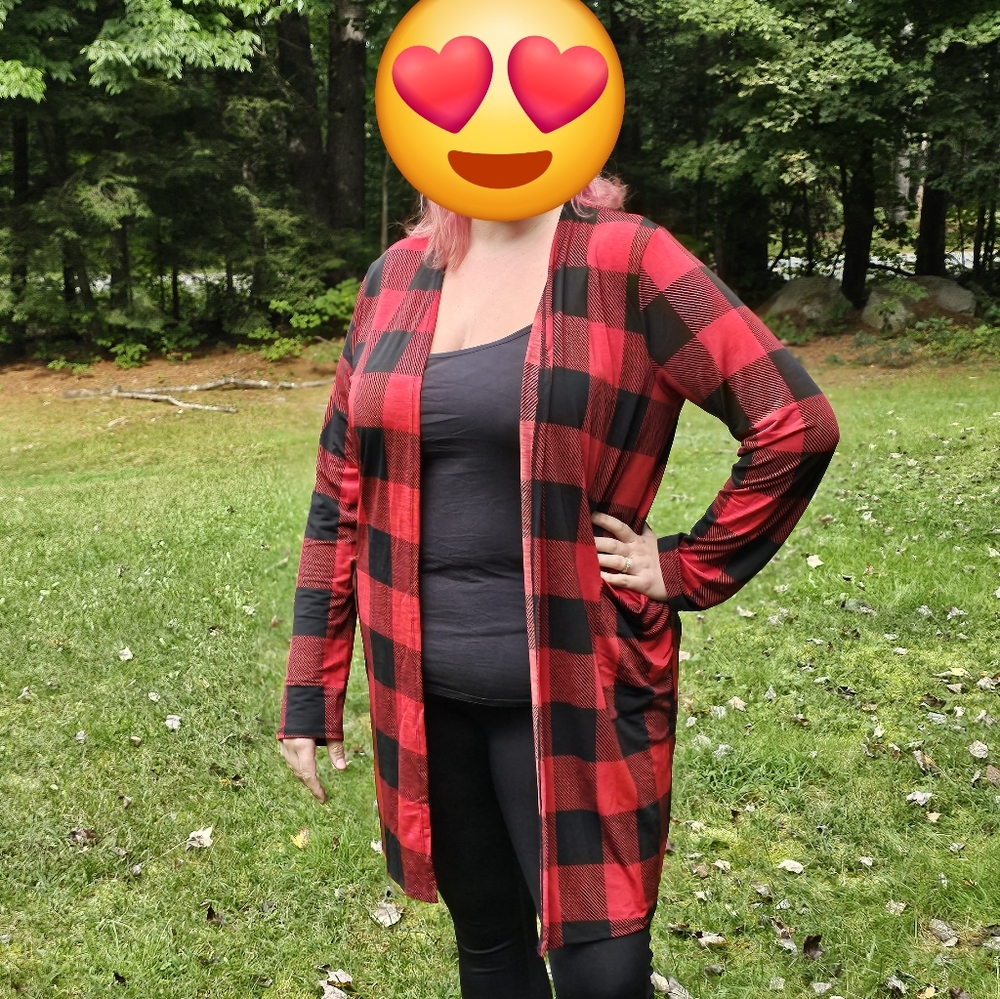 Lightweight, Buffalo plaid cardigan, slinky material